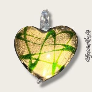 Bundle Sale 3 for $15 | Handmade Glass Heart Pendant | Gold & Green Swirl